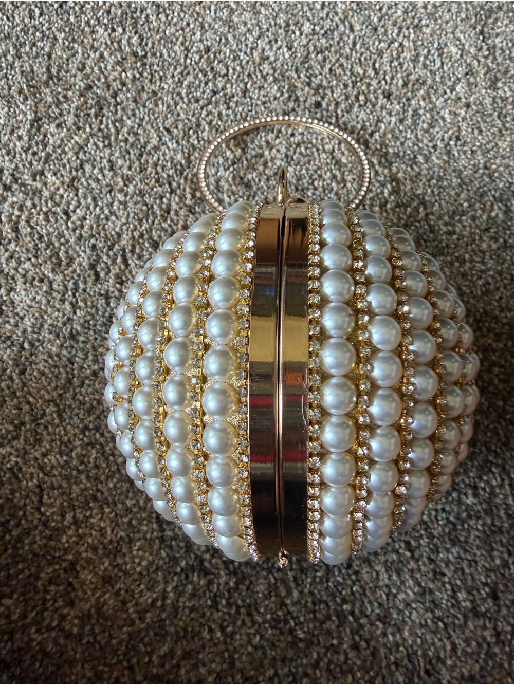 Pearl and Rhinestone Encrusted Gold Orb Evening Bag - Picture 4 of 13
